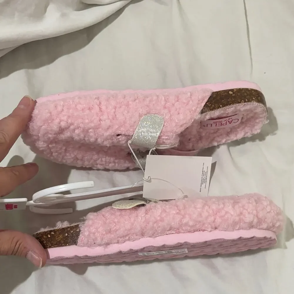 Capelli of New York 1/2 Pink Fuzzy Slip on with Silver Accents Birkenstock nwt